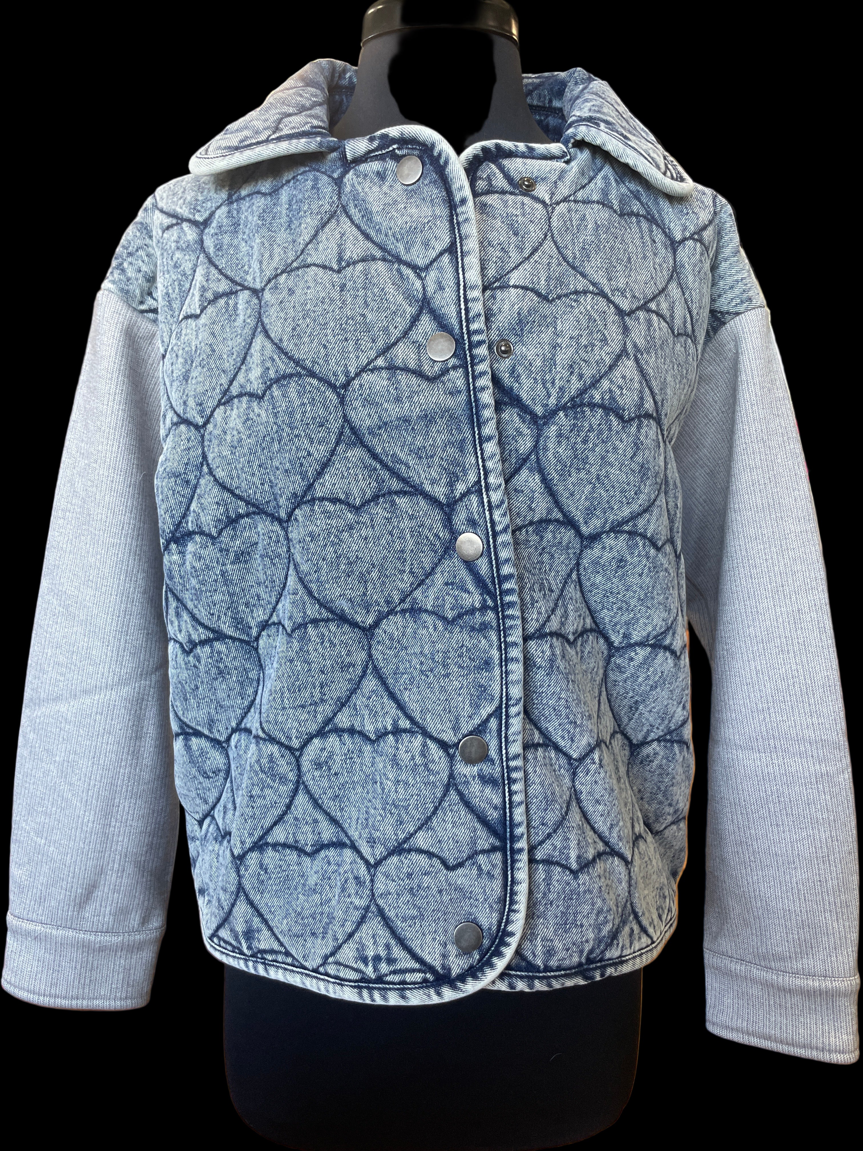 Wash denim heart, quilted jacket 