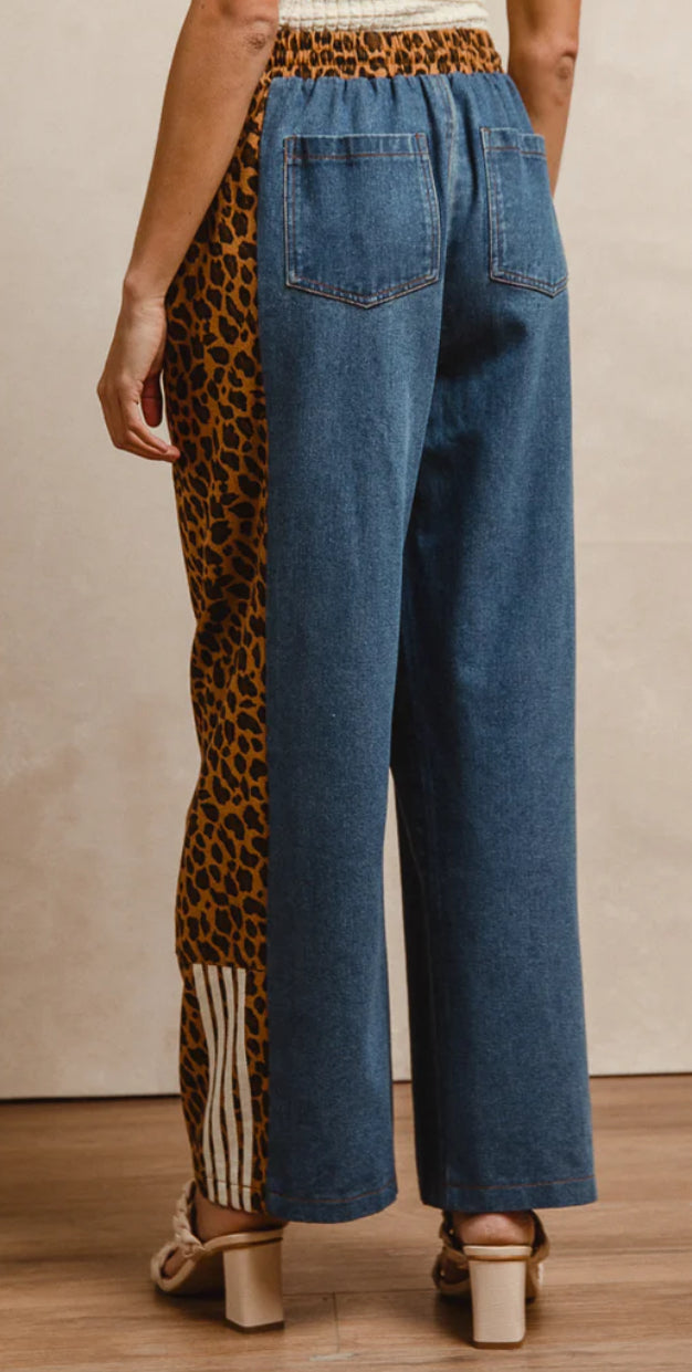 Denim Jeans w/Leopard Piping