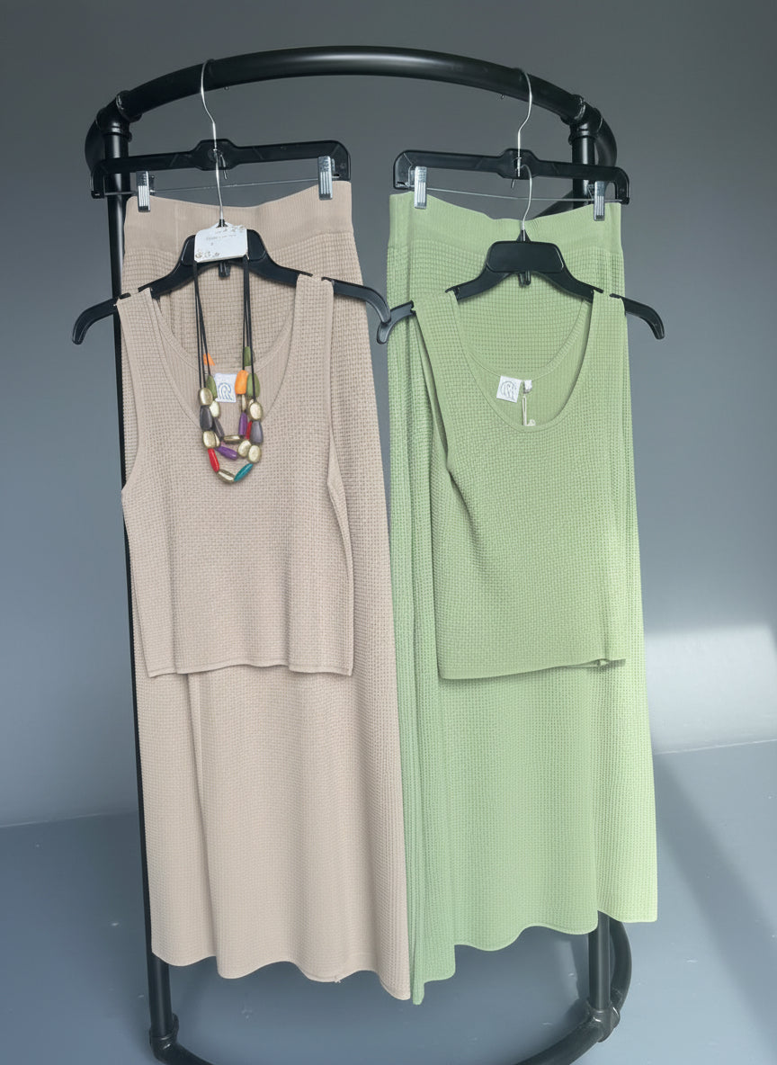 Waffle Knit Cami and Skirt Set