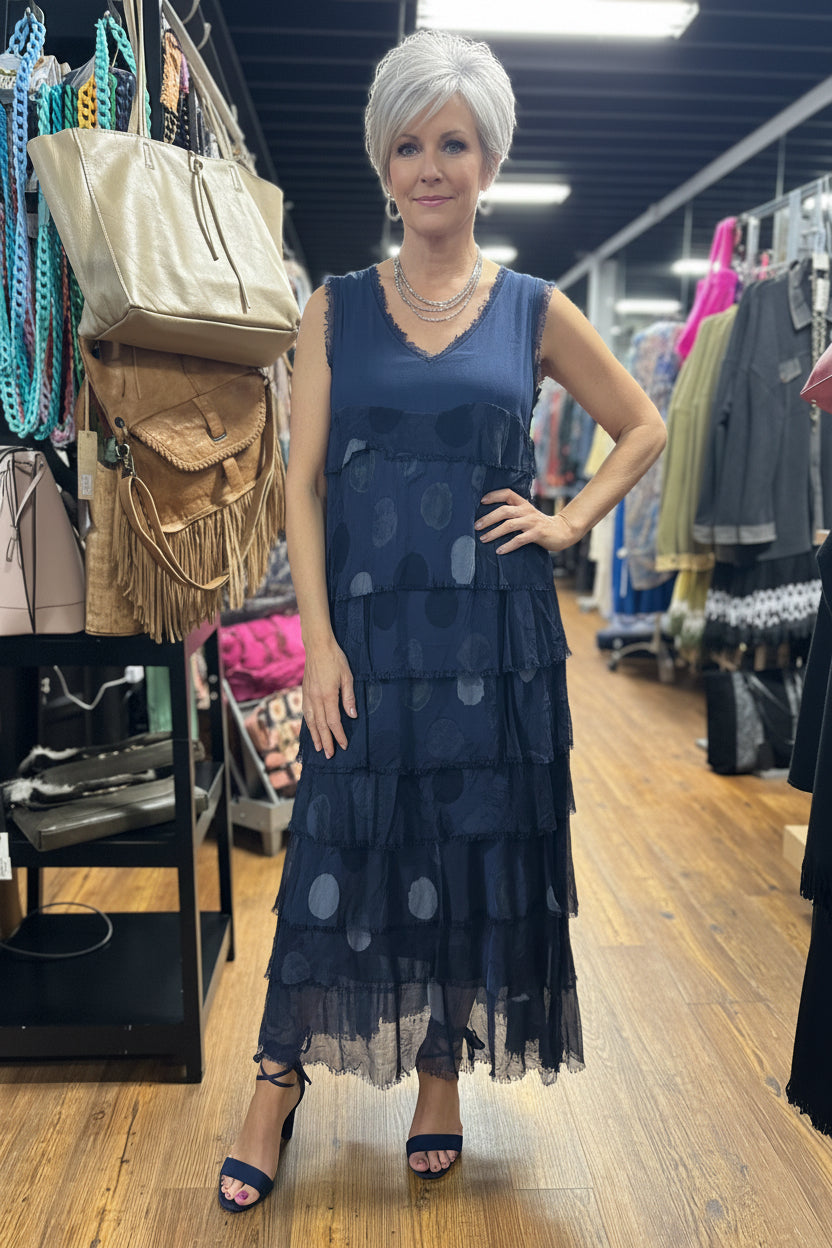 Frayed Layer Polka Dot Dress