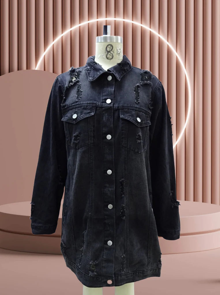 Anna-Kaci Women's Casual Long Sleeve Irregular Hem Denim Jacket Ripped  Distressed Jacket, Black, Small at Amazon Women's Coats Shop