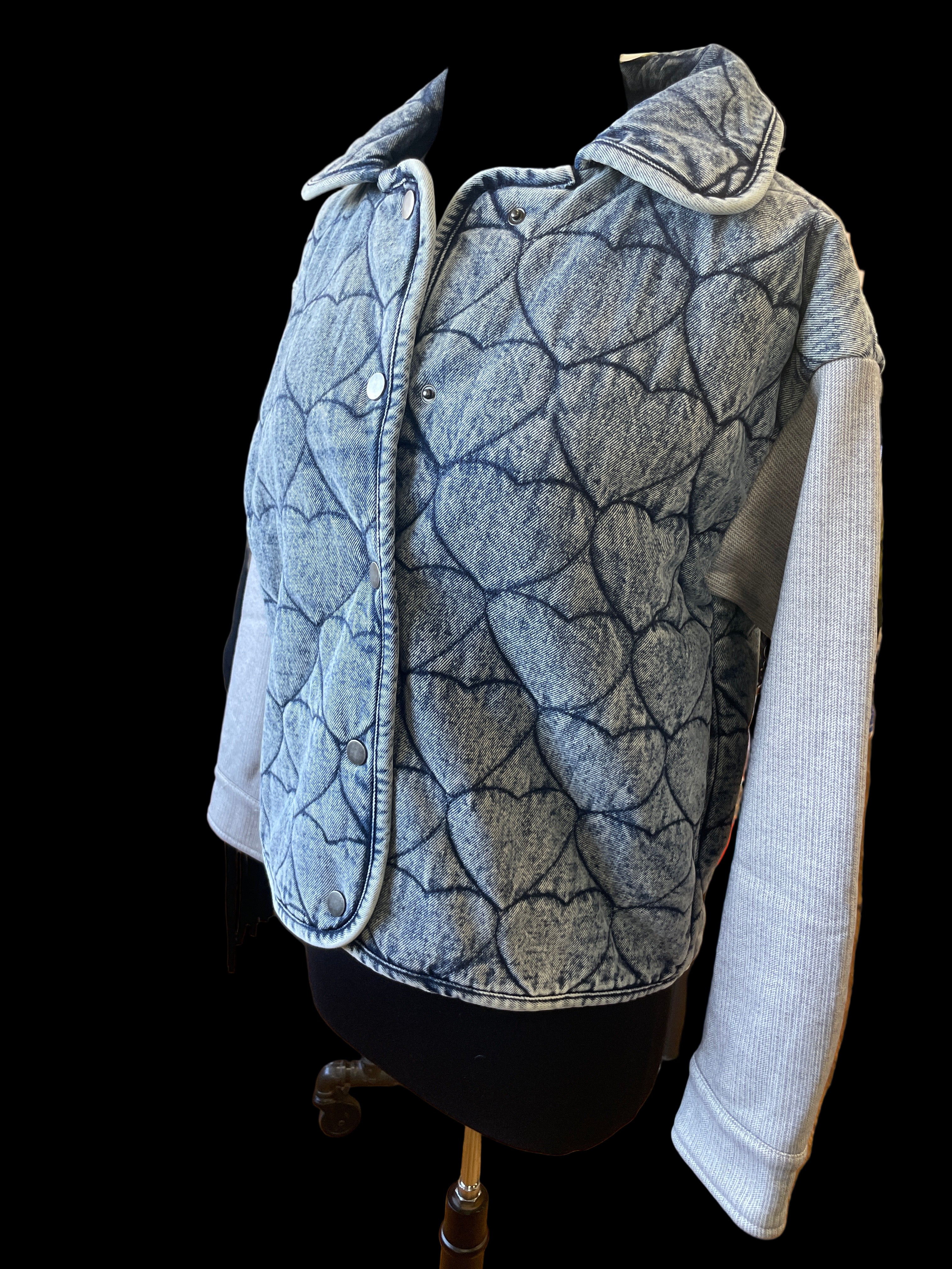 Wash denim heart, quilted jacket ￼