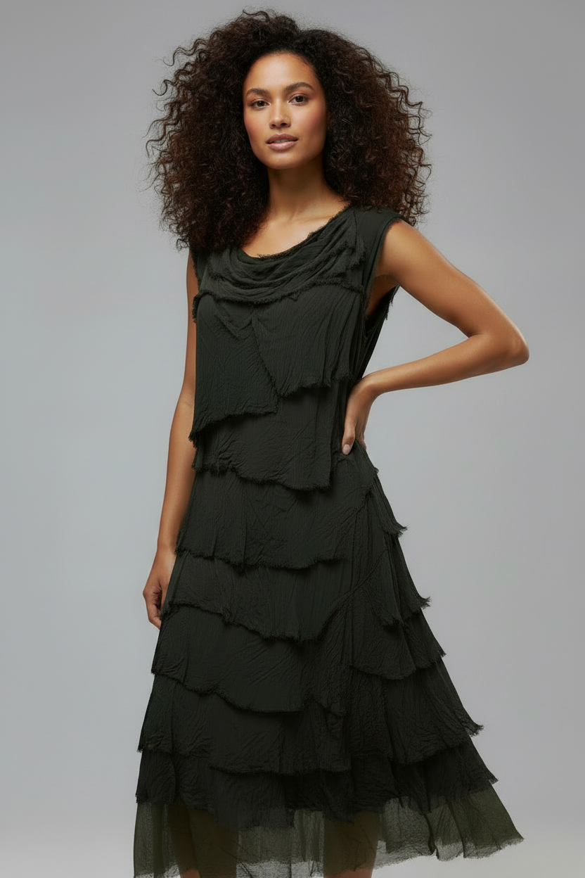 Sleeveless Frayed Dress