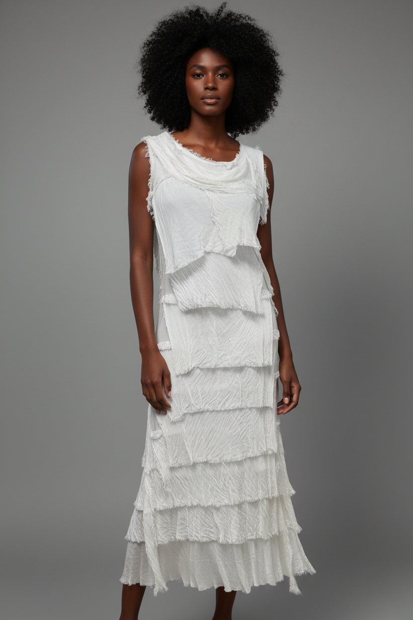 Sleeveless Frayed Dress