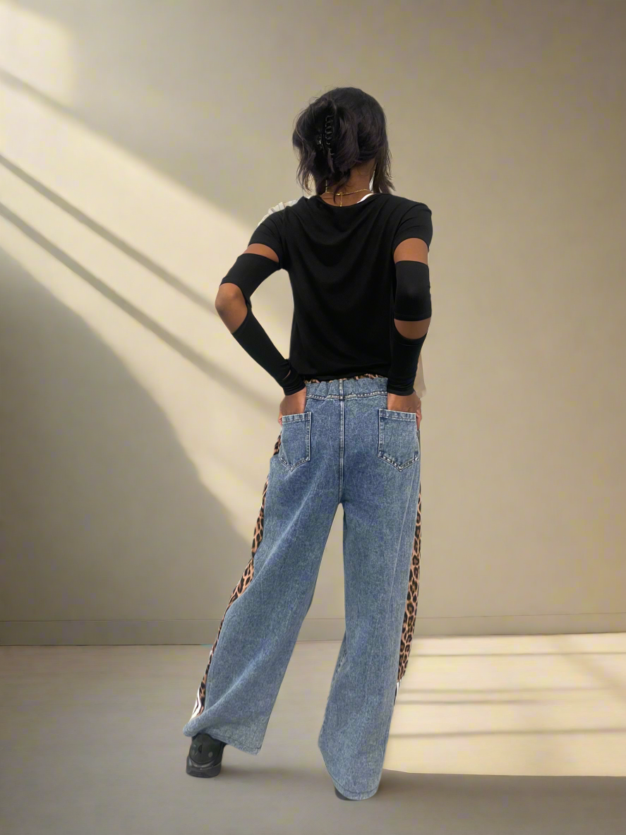 Denim Jeans w/Leopard Piping