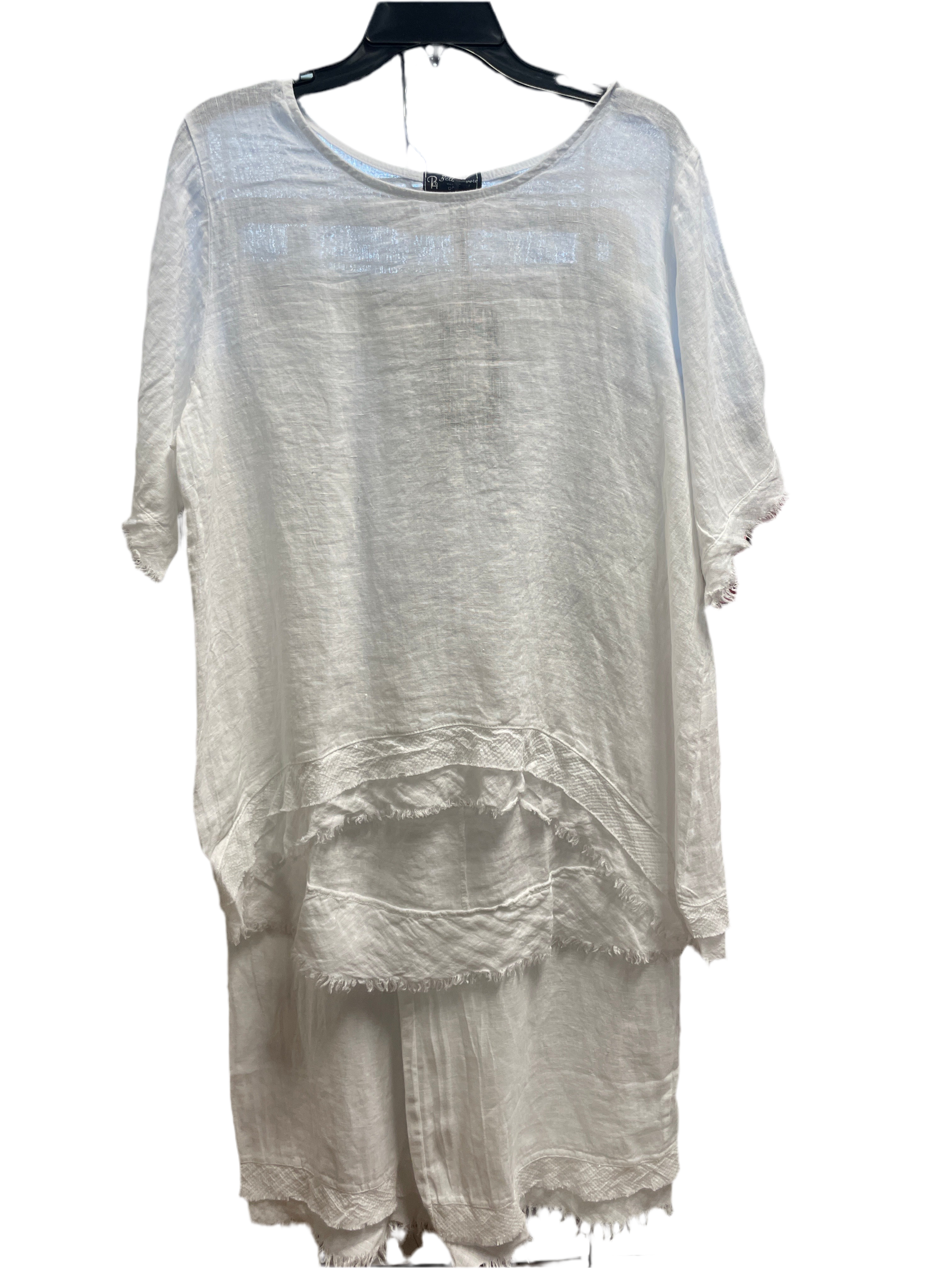 Linen frayed sleeve with sequence trim