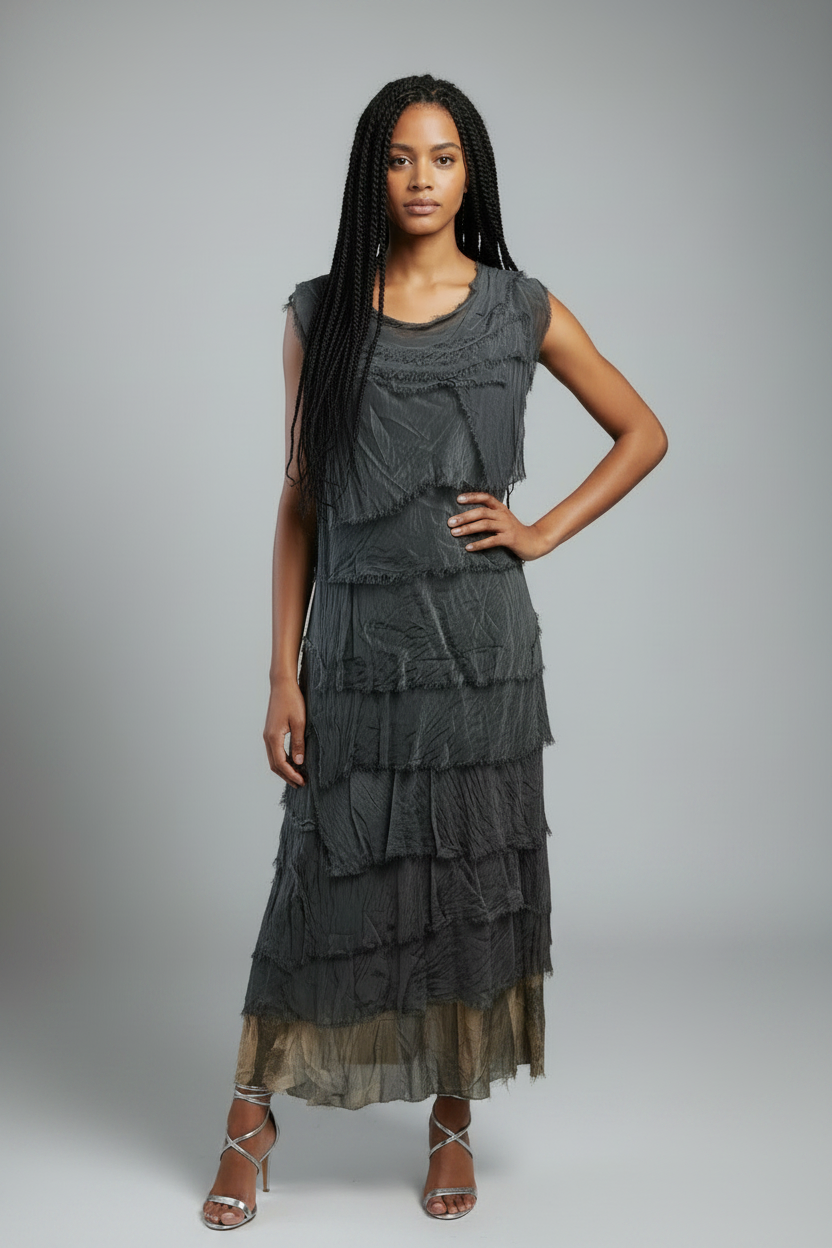 Sleeveless Frayed Dress