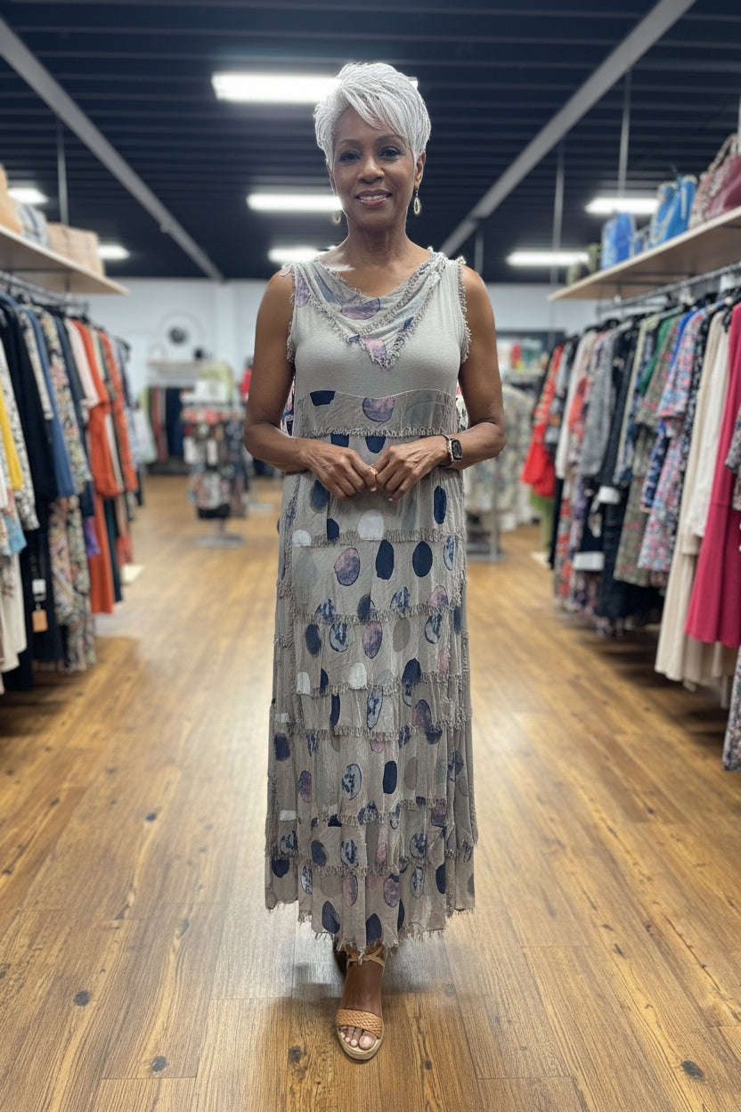 Frayed Layer Polka Dot Dress
