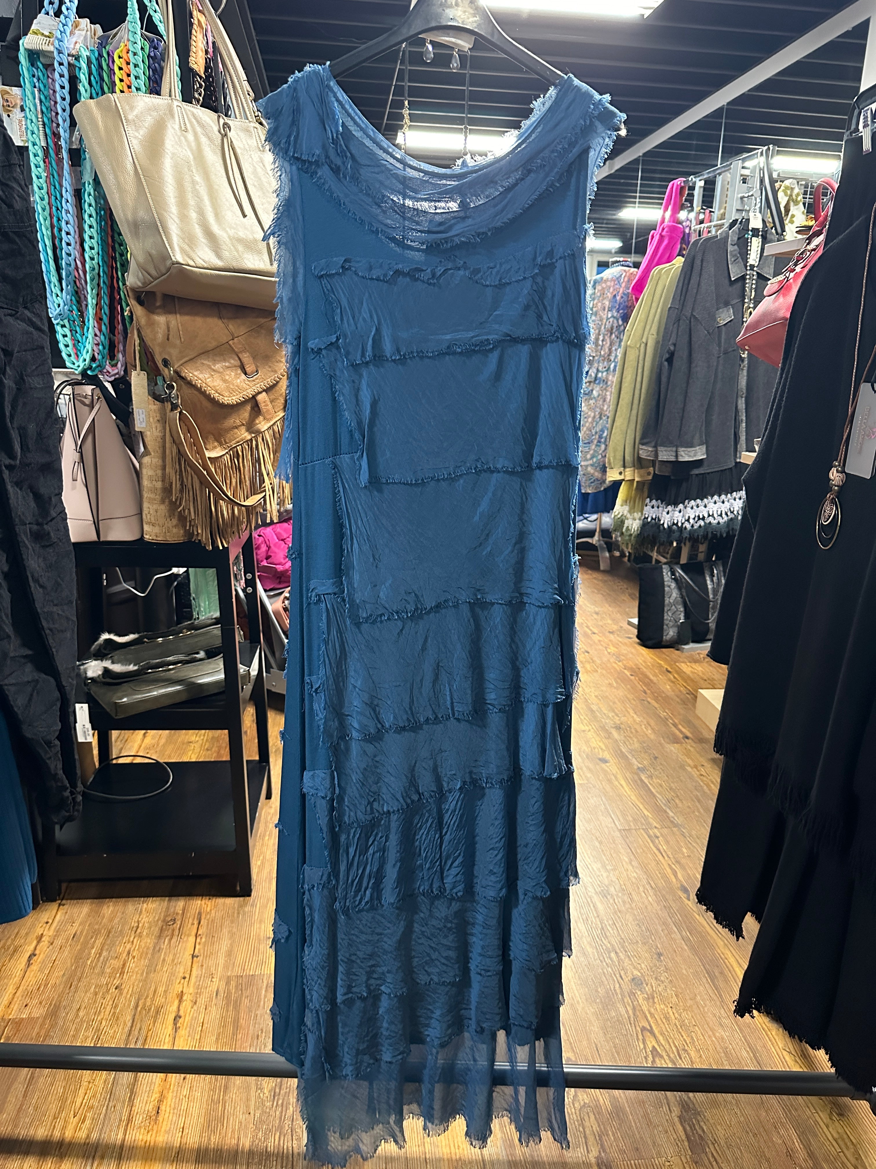 Frayed Layer Solid Dress